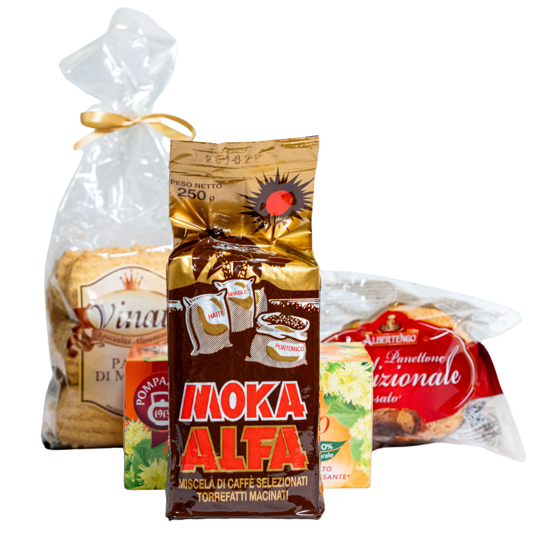 Caffè 250g + panettoncino + biscotti + tisana