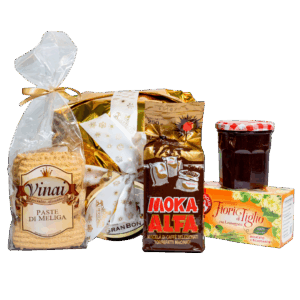 Caffè 250g + panettone 1kg + marmellata + biscotti + tisana